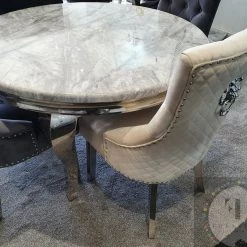 FIL Ashley Round Marble Dining Table + Majestic Velvet Dining Chair ALL DINING TABLE SET
