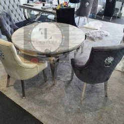 FIL Ashley Round Marble Dining Table + Majestic Velvet Dining Chair ALL DINING TABLE SET