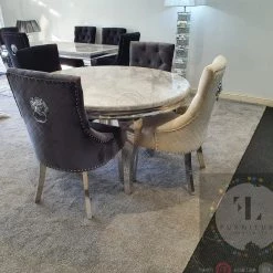 FIL Ashley Round Marble Dining Table + Majestic Velvet Dining Chair ALL DINING TABLE SET