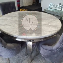 FIL Ashley Round Marble Dining Table + Majestic Velvet Dining Chair ALL DINING TABLE SET
