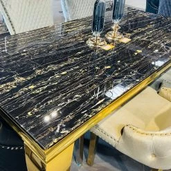 Asr Victoria Black & Gold Marble Table Set180cm ALL DINING TABLE SET