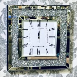 Crushed Diamond Square Wall Clock 50 X 50 CLOCKS