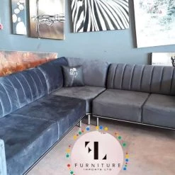 TURKISH SALE ITEMS Genova Corner Sofa Range In Silver & Chrome Plush Velvet