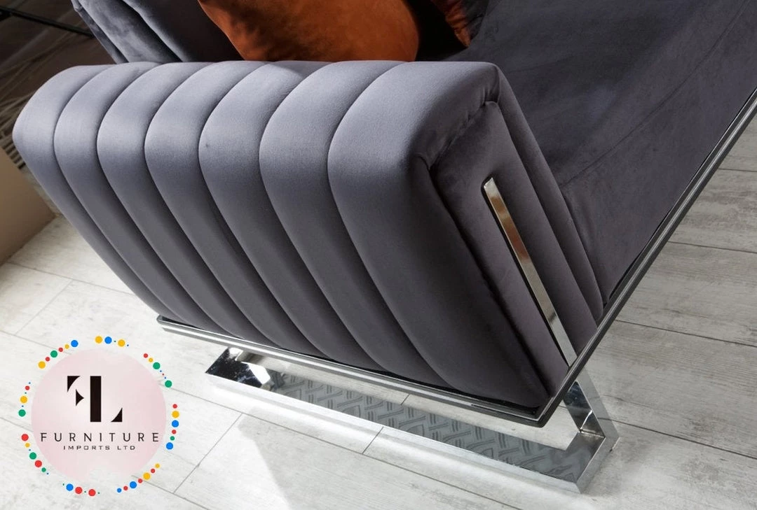TURKISH SALE ITEMS Genova Corner Sofa Range In Silver & Chrome Plush Velvet 5 TURKISH SALE ITEMS Genova Corner Sofa Range In Silver & Chrome Plush Velvet