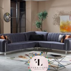 TURKISH SALE ITEMS Genova Corner Sofa Range In Silver & Chrome Plush Velvet