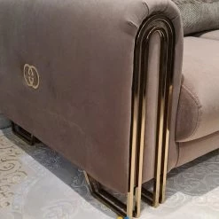 TURKISH Elmira 3 Seater In Champagne & Gold Plush Velvet SALE ITEMS