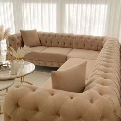 TURKISH DUBAI SOFA COLLECTION Hermes Corner Sofa Plush Velvet