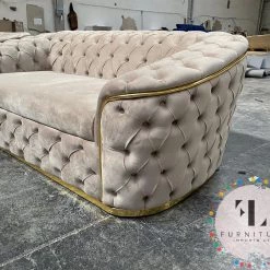 TURKISH Khalifah Sofa 3+2 Range In Beige & Gold Plush Velvet