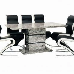 ASR INTERIOR Roseberry Dining Set + 6 Boston Chairs (Marble Effect) ALL DINING TABLE SET