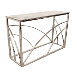 Furnish Stella Chrome Console Table With Stomach Ash Grey Sintered Top