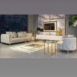 TURKISH Karze 2+2 Cream & Gold Plush Velvet