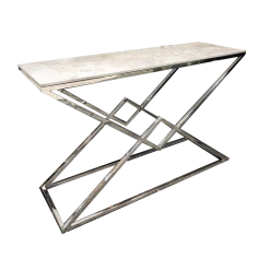 Furnish Vesta Chrome Console Table With Stomach Ash Sintered Stone Top