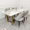 Furnish ALL DINING TABLE SET Lucien 1.8m Pandora Gold Sintered Stone Top & Astra Leather Chairs