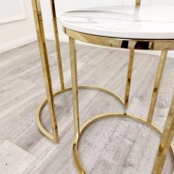 Furnish Cato Nest Of Tables White Marble & Gold Frame
