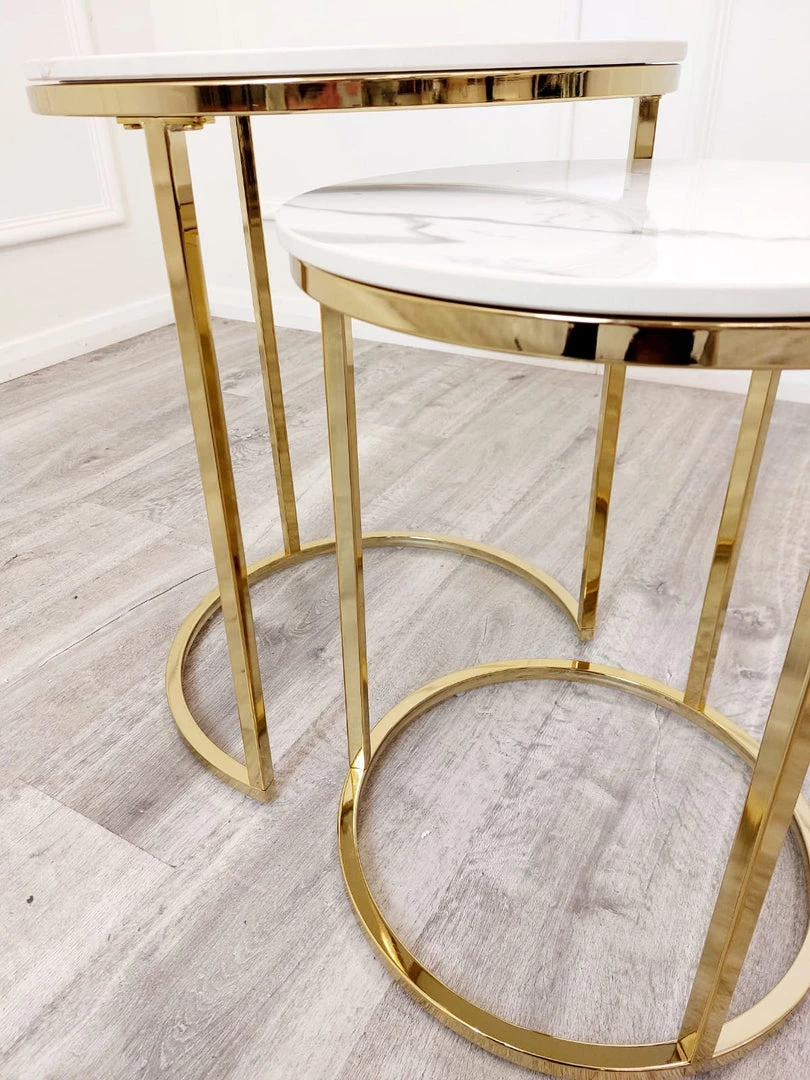 Furnish Cato Nest Of Tables White Marble & Gold Frame 4 Furnish Cato Nest Of Tables White Marble & Gold Frame