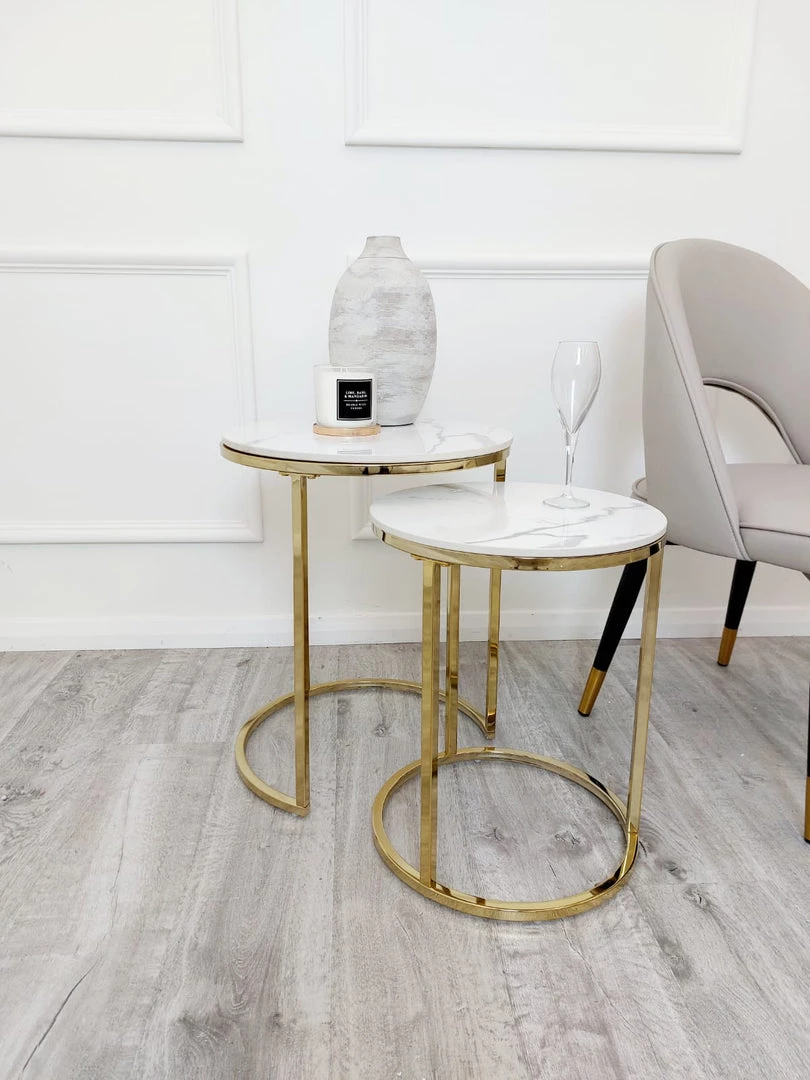 Furnish Cato Nest Of Tables White Marble & Gold Frame 3 Furnish Cato Nest Of Tables White Marble & Gold Frame