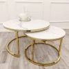 Furnish Cato Nest Of Coffee Table White Marble & Gold Frame