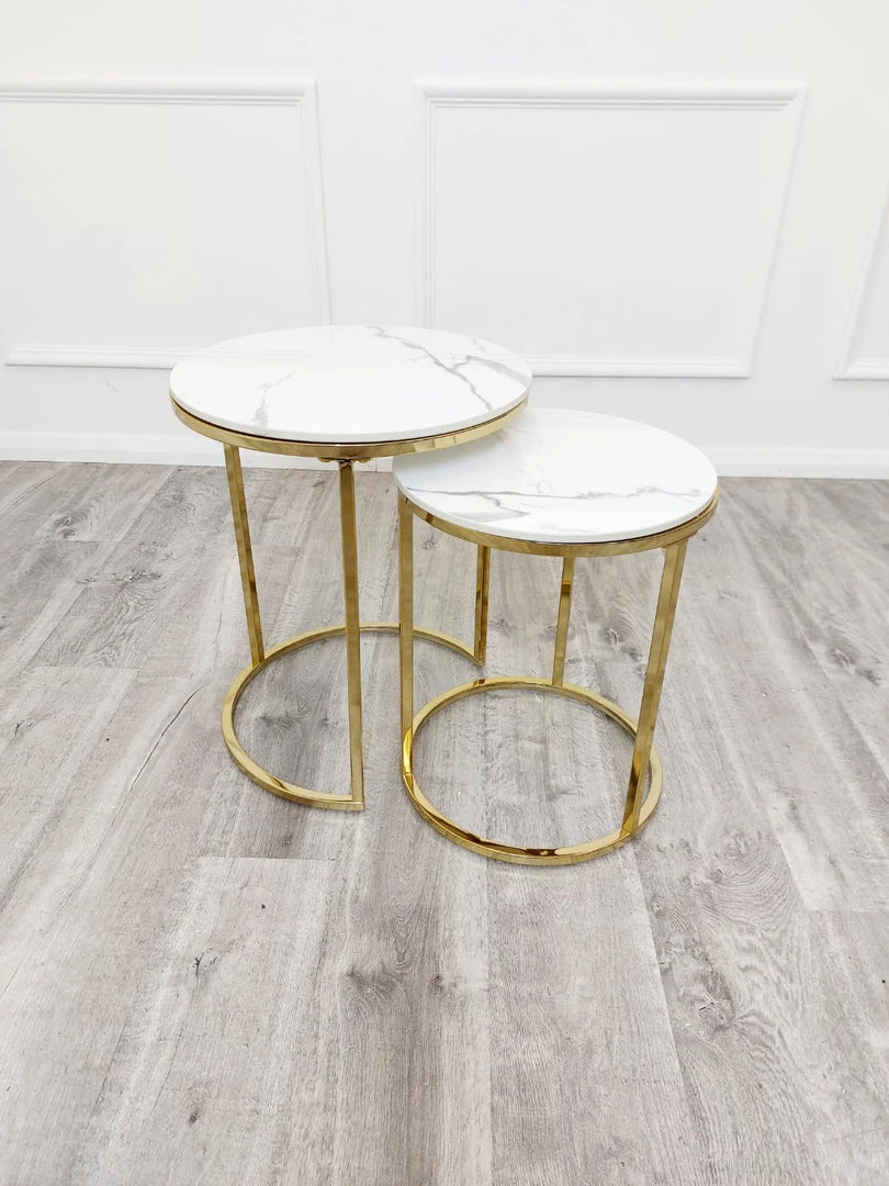 Furnish Cato Nest Of Tables White Marble & Gold Frame 5 Furnish Cato Nest Of Tables White Marble & Gold Frame