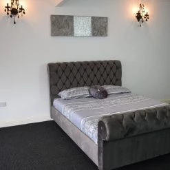 FIL Dark Knight Sleigh Plush Velvet Bed BED COLLECTION