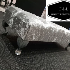 Furniture Imports LTD Crushed Velvet Chesterfield FootStool With CRYSTAL DIAMONDS Pouffe Footstool Living Room Footstool