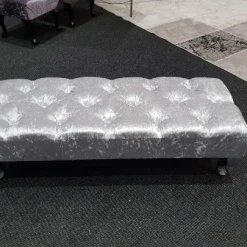 Furniture Imports LTD Crushed Velvet Chesterfield FootStool With CRYSTAL DIAMONDS Pouffe Footstool Living Room Footstool