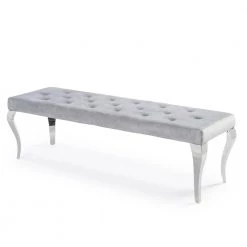 Furnish 365 Imperial/Louis Velvet Dining Bench In Light Grey BEDROOM CHAISE/BENCH
