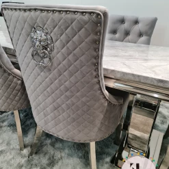 Furniture Imports LTD ALL DINING TABLE SET Arianna Mirrored Grey Marble Effect Dining Table Set + Majestic Chairs