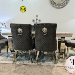 Furniture Imports LTD ALL DINING TABLE SET Arianna Mirrored Grey Marble Effect Dining Table Set + Majestic Chairs