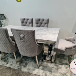 Furniture Imports LTD ALL DINING TABLE SET Arianna Mirrored Grey Marble Effect Dining Table Set + Majestic Chairs