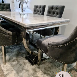 Furniture Imports LTD ALL DINING TABLE SET Arianna Mirrored Grey Marble Effect Dining Table Set + Majestic Chairs